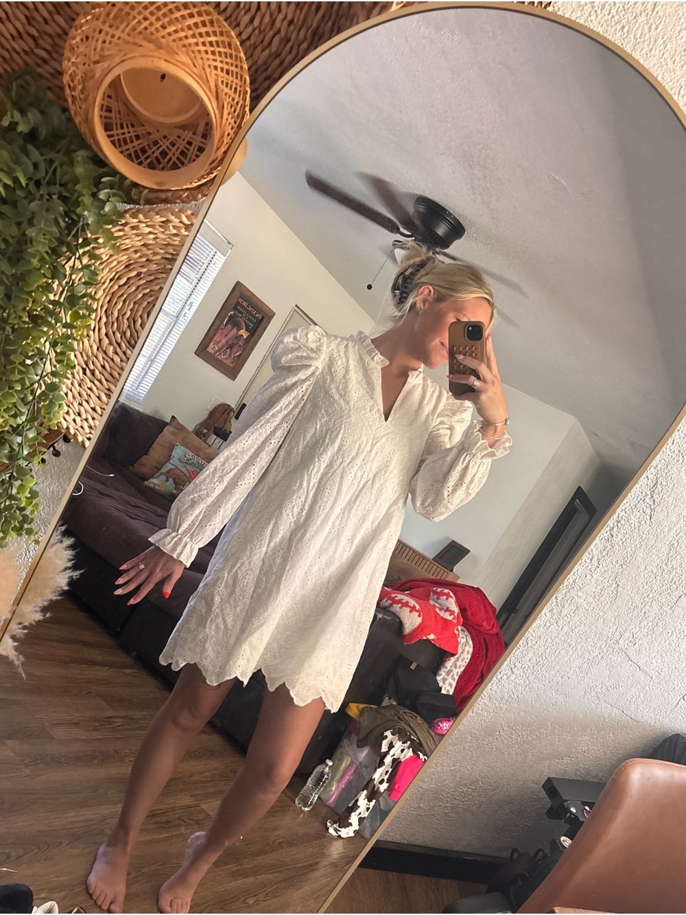 Able White Eyelet Long-Sleeve Tunic Dress